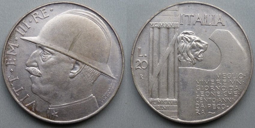 Italy, 1928 10th Anniversary of the End of World War 1, 20 lire